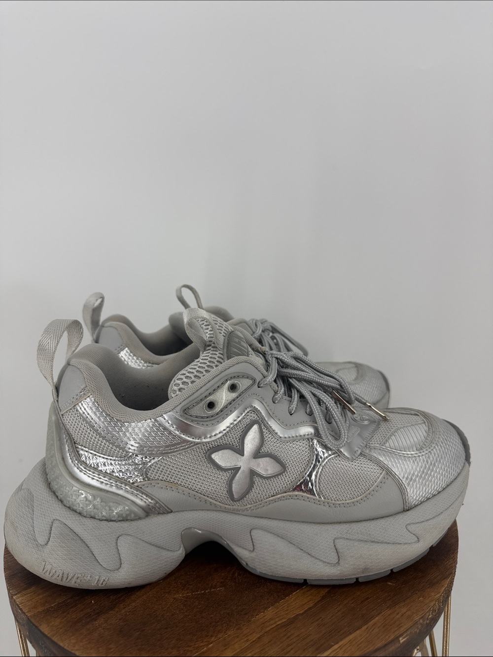 SMFK WAVE Retro Silver Metallic Sneakers EU 39 Y2K Cyber Chunky Futuristic